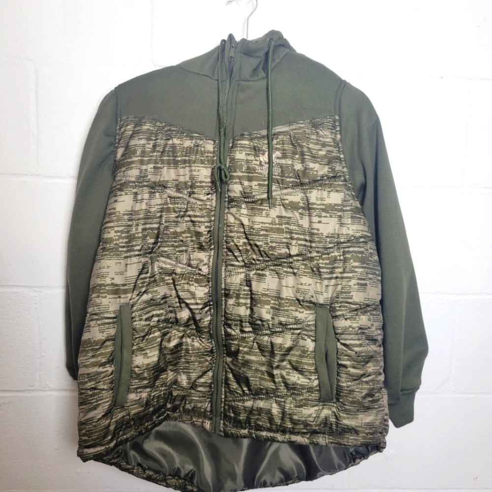 Beverly Hills Polo Club Green Camoflauge Like Print Mixed Media Jacket Size XL